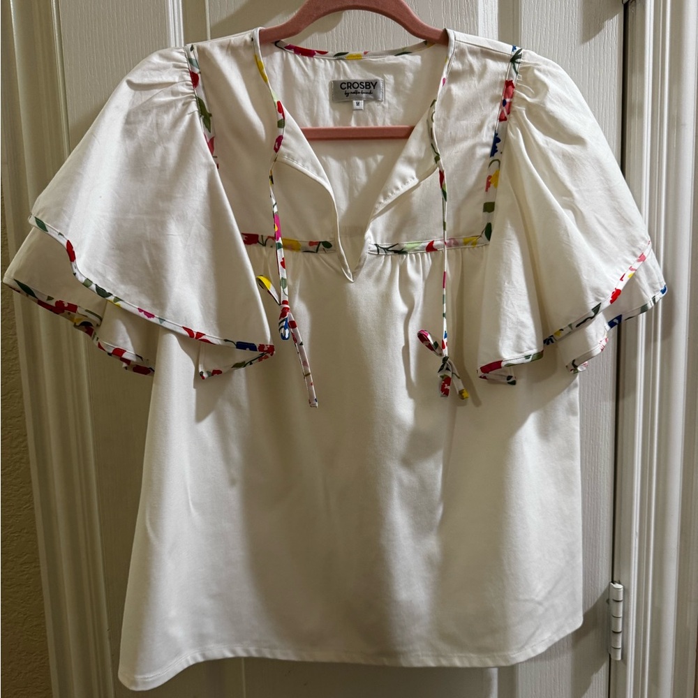 crosby. Cream Blouse with Colorful Trim